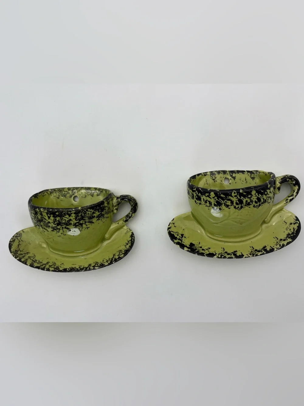 Vintage Olive Green Decorative Ceramic Teacup Wall Pockets